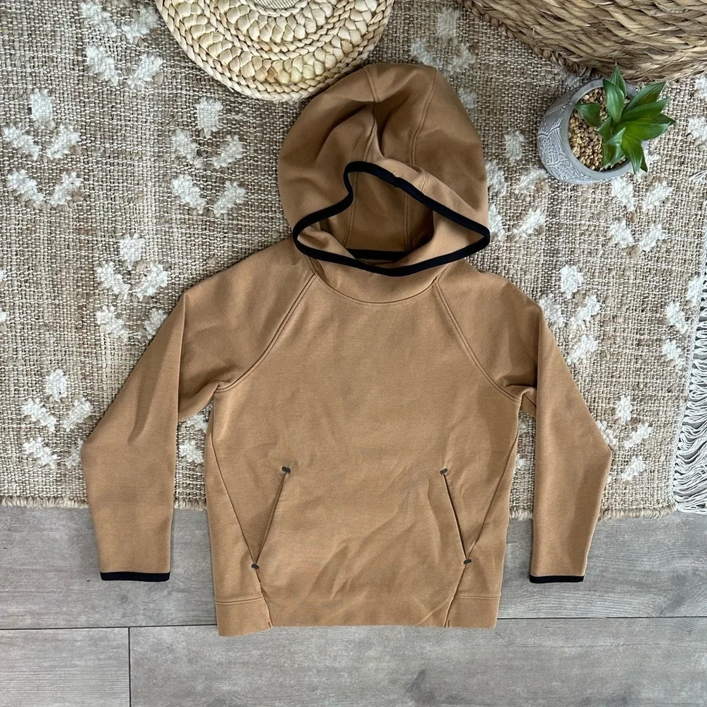 Old Navy Boy’s Active Dynamic Fleece Tan Hoodie Sweatshirt with Black Trim